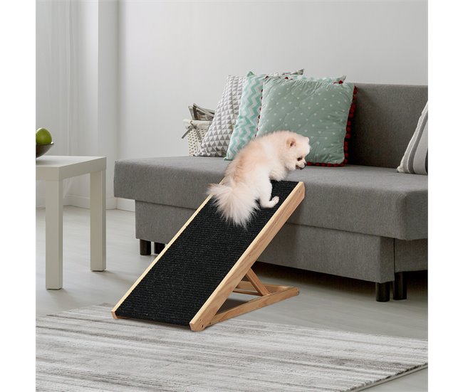 Conforama PawHut Rampa Plegable Para Perros Y Gatos De Madera Con Altura Ajustable De 4 Niveles Y Alfombra Antideslizante Escaleras De Mascotas Para Coche Cama Y Sofá 90x40x61 Cm Natural