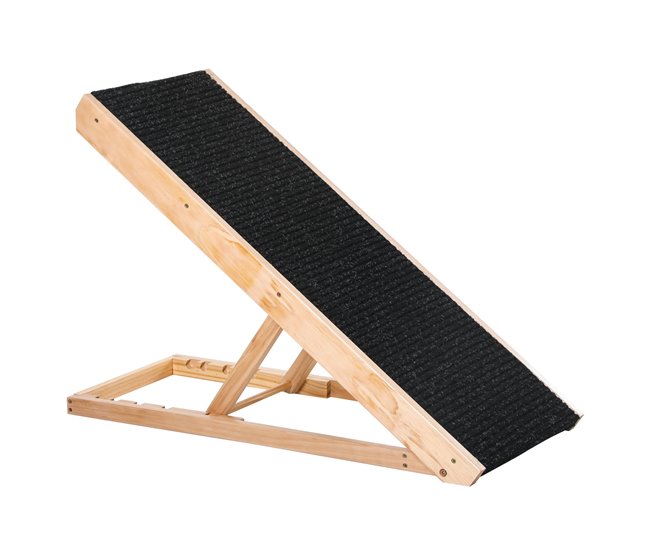 Conforama PawHut Rampa Plegable para Perros y Gatos de Madera con Altura Ajustable de 4 Niveles y Alfombra Antideslizante Escaleras de Mascotas para Coche Cama y Sofá 90x40x61 cm Natural