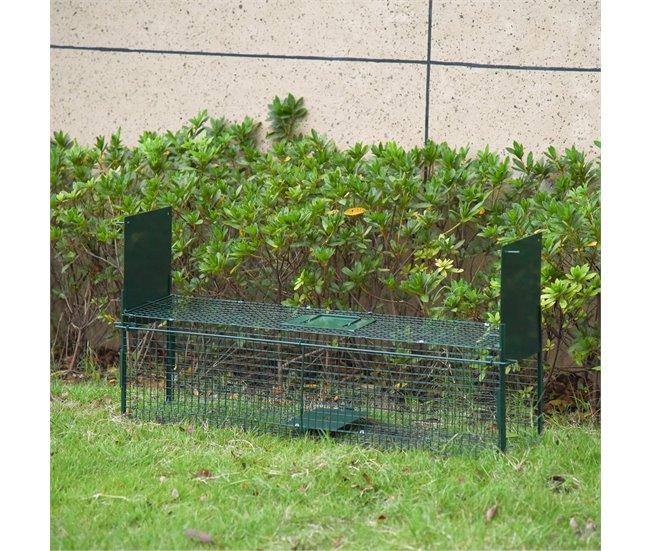 Conforama PawHut Trampa Para Animales Vivos Jaula De Captura Metálica Con 2 Puertas Asa Para Conejos Visones Zorros Pequeños 100x25x28 Cm Verde Oscuro