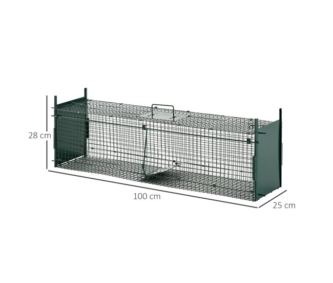 Conforama PawHut Trampa Para Animales Vivos Jaula De Captura Metálica Con 2 Puertas Asa Para Conejos Visones Zorros Pequeños 100x25x28 Cm Verde Oscuro