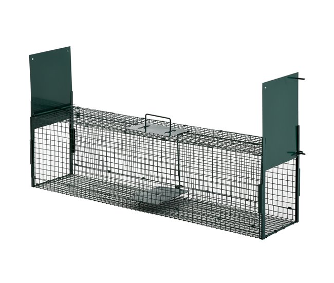 Conforama PawHut Trampa para Animales Vivos Jaula de Captura Metálica con 2 Puertas Asa para Conejos Visones Zorros Pequeños 100x25x28 cm Verde Oscuro