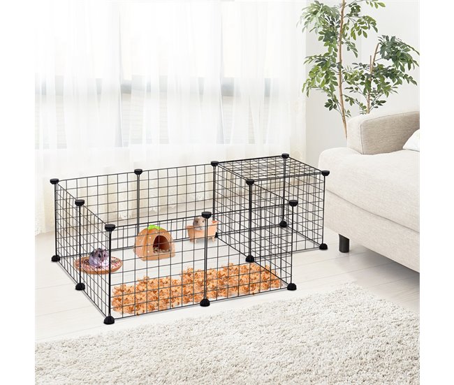 Conforama PawHut Valla Metálica Para Mascotas Con 12 Paneles Parque Metálico Para Animales Pequeños Desmontable Diseño DIY Para Erizo Conejos 106x73x36 Cm Negro