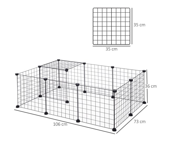 Conforama PawHut Valla Metálica Para Mascotas Con 12 Paneles Parque Metálico Para Animales Pequeños Desmontable Diseño DIY Para Erizo Conejos 106x73x36 Cm Negro