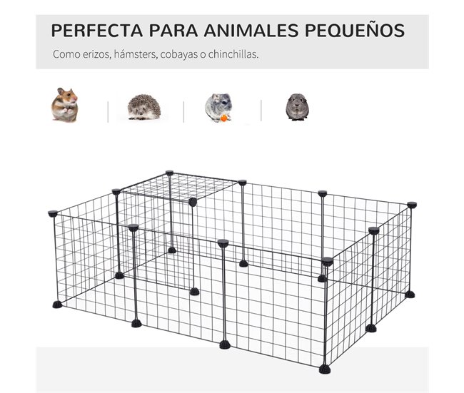 Conforama PawHut Valla Metálica Para Mascotas Con 12 Paneles Parque Metálico Para Animales Pequeños Desmontable Diseño DIY Para Erizo Conejos 106x73x36 Cm Negro