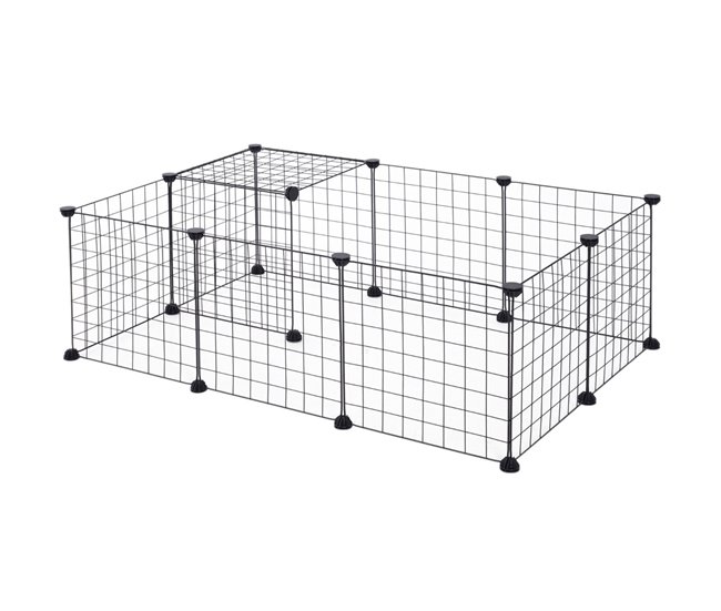 Conforama PawHut Valla Metálica para Mascotas con 12 Paneles Parque Metálico para Animales Pequeños Desmontable Diseño DIY para Erizo Conejos 106x73x36 cm Negro