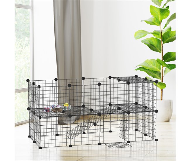 Conforama PawHut Valla Metálica Para Mascotas Parque Metálica Con 36 Paneles Animales Pequeños Desmontable Diseño DIY Negro 146x73x73cm