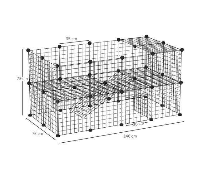 Conforama PawHut Valla Metálica Para Mascotas Parque Metálica Con 36 Paneles Animales Pequeños Desmontable Diseño DIY Negro 146x73x73cm