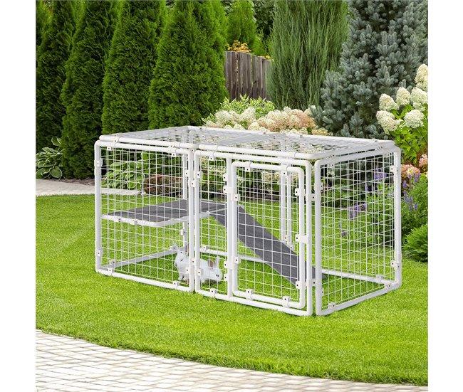 Conforama Pawhut Valla Metálica Para Mascotas Parque Para Conejos Conejera Con 9 Paneles Puerta Con Pestillo Y Escalera Para Cobayas Gatos Cachorros Diseño DIY 68x68x2 5 Cm Blanco