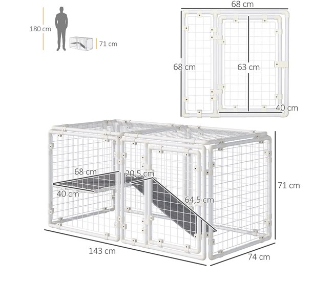 Conforama Pawhut Valla Metálica Para Mascotas Parque Para Conejos Conejera Con 9 Paneles Puerta Con Pestillo Y Escalera Para Cobayas Gatos Cachorros Diseño DIY 68x68x2 5 Cm Blanco
