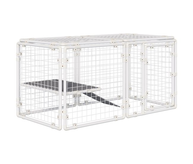 Conforama Pawhut Valla Metálica para Mascotas Parque para Conejos Conejera con 9 Paneles Puerta con Pestillo y Escalera para Cobayas Gatos Cachorros Diseño DIY 68x68x2 5 cm Blanco