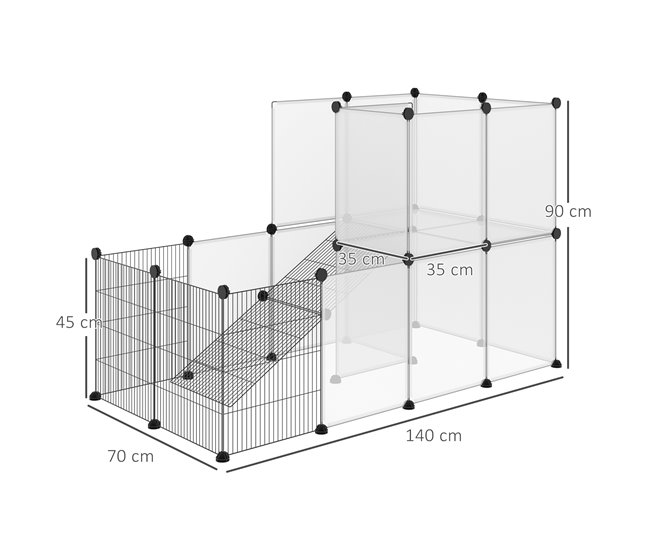 Conforama PawHut Valla Para Animales Pequeños DIY Con 21 Paneles De Resina Y 6 Paneles De Alambre Jaula Modular De Plástico Para Cobayas Conejos 140x70x90 Cm Translúcido Y Negro