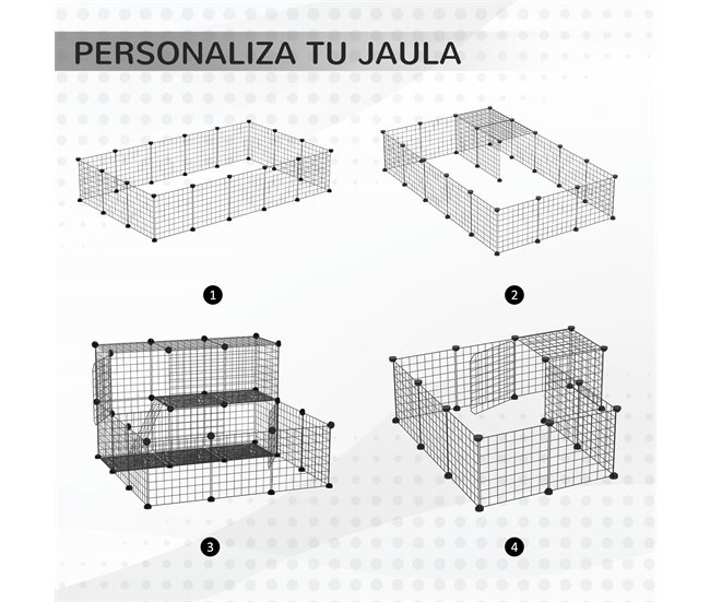 Conforama PawHut Valla Para Animales Pequeños DIY Con 24 Paneles Parque Para Mascotas Con Malla Metálica Jaula Modular Para Cobayas Conejos Chinchillas 105x105x70 Cm Negro