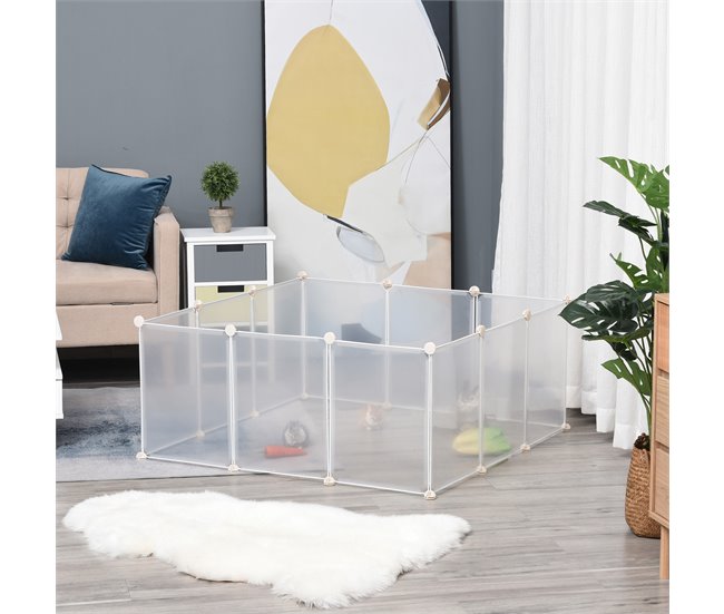 Conforama PawHut Valla Para Animales Pequeños Jaula Modular Con 12 Paneles 24 Conectores Para Conejos Cobayas Y Cachorros 105x105x45 Cm Blanco