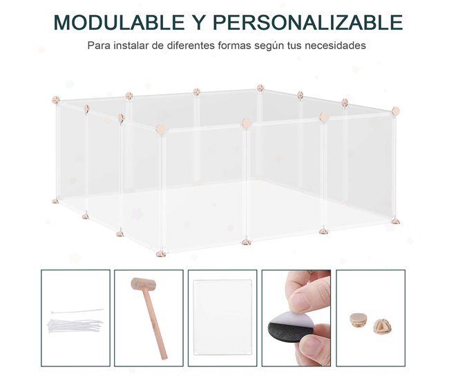 Conforama PawHut Valla Para Animales Pequeños Jaula Modular Con 12 Paneles 24 Conectores Para Conejos Cobayas Y Cachorros 105x105x45 Cm Blanco