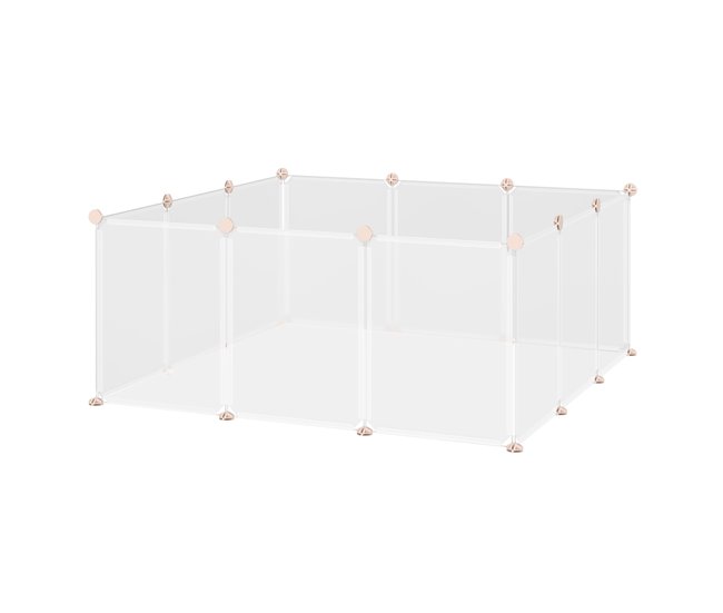 Conforama PawHut Valla para Animales Pequeños Jaula Modular con 12 Paneles 24 Conectores para Conejos Cobayas y Cachorros 105x105x45 cm Blanco