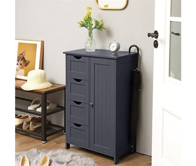Conforama Pequeña Cómoda De 4 Cajones Y 1 Puerta Azul Oscuro - L55 Cm
