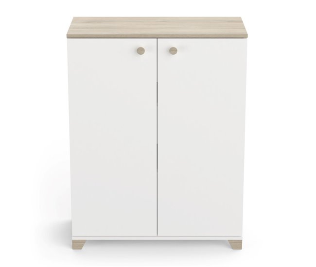 Conforama Pequeño Buffet De 2 Puertas Abatibles Decorado En Roble Kronberg Y Blanco - L79 7 Cm