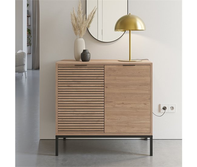 Conforama Pequeño Buffet De 2 Puertas Y Patas De Metal Ariel - L80 Cm