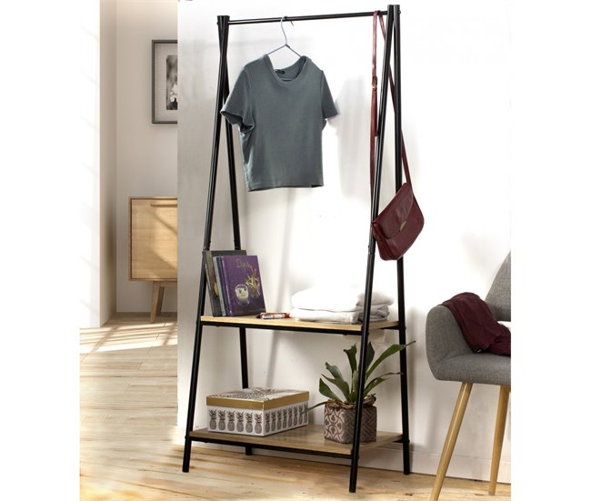 Conforama Perchero 2 Baldas Estilo Industrial - Negro Y Efecto Madera