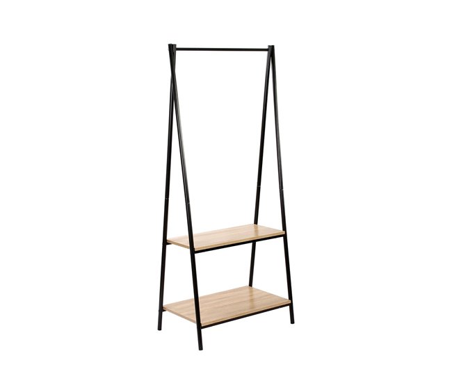 Conforama Perchero 2 baldas estilo industrial - Negro y efecto madera