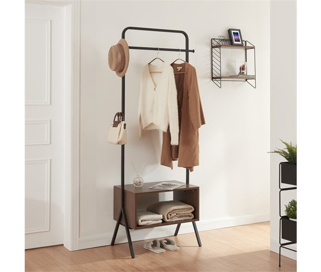 Conforama Perchero Burro Averøy Con Perchas Acero 180x74x42cm - Negro Nogal [en.casa]