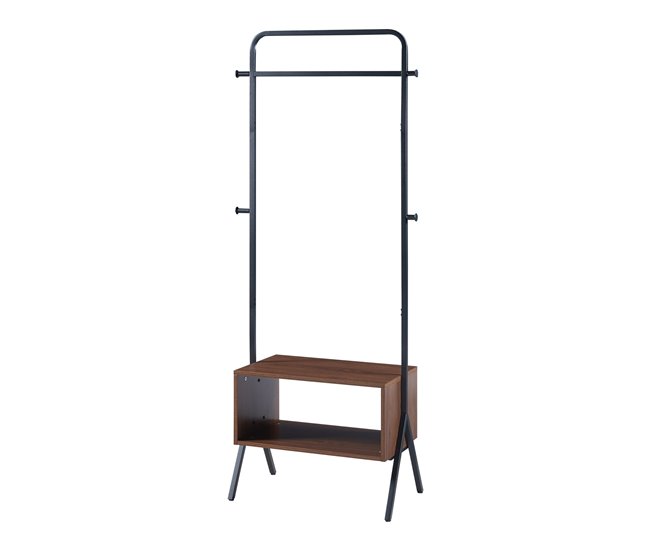 Conforama Perchero burro Averøy con perchas acero 180x74x42cm - Negro Nogal [en.casa]