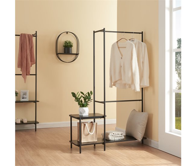 Conforama Perchero Burro Bø Con 2 Estantes 2 Barras Acero 150x100x34cm - Negro [en.casa]