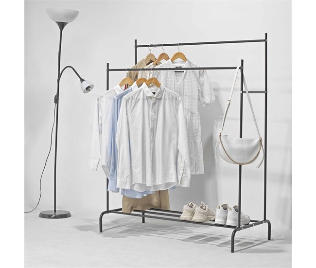 Conforama Perchero Burro Bramming Estante 2 Barras Metal 147 X 116 X 54 Cm Negro [en.casa]