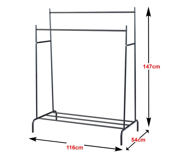 Conforama Perchero Burro Bramming Estante 2 Barras Metal 147 X 116 X 54 Cm Negro [en.casa]