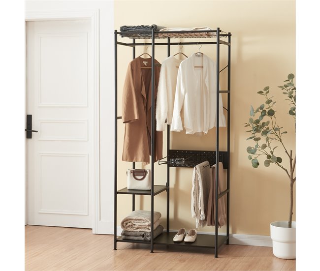 Conforama Perchero Burro Brønnøy Con Cesta Barras Acero 182x90x46 Cm - Negro [en.casa]