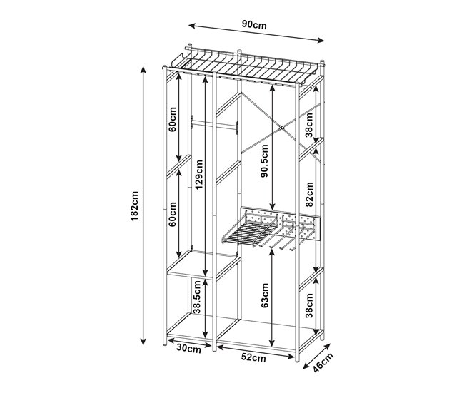 Conforama Perchero Burro Brønnøy Con Cesta Barras Acero 182x90x46 Cm - Negro [en.casa]