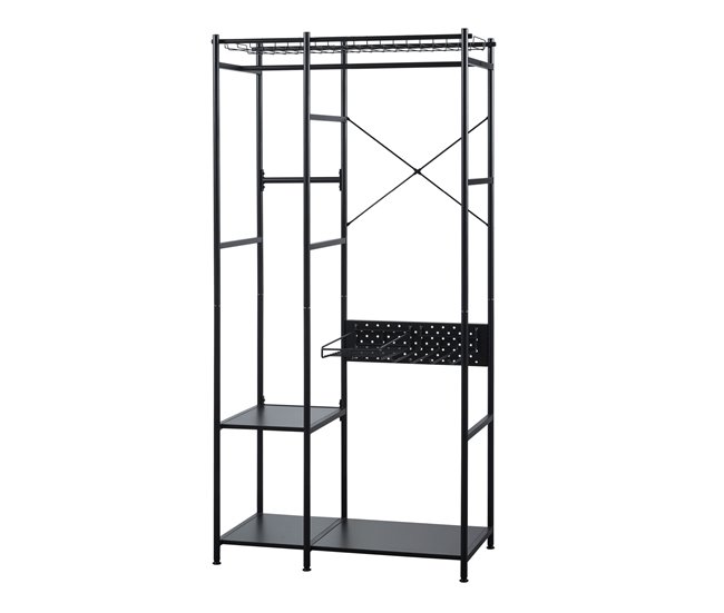 Conforama Perchero burro Brønnøy con cesta barras acero 182x90x46 cm - Negro [en.casa]