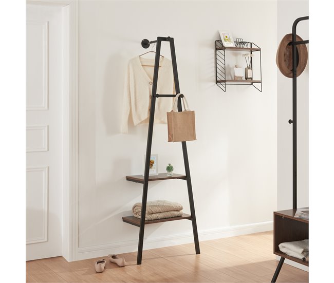 Conforama Perchero Burro De Pared Bjørnafjorden Con 2 Estantes 2 Barra Acero 174x56x40cm - Negro/Nogal [en.casa]