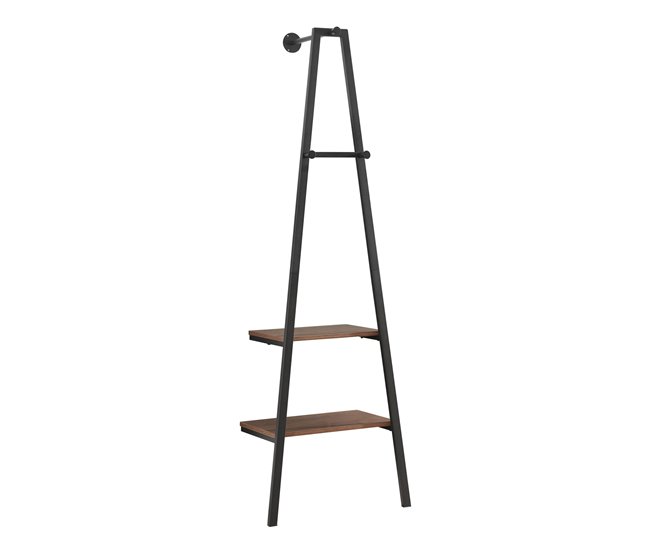 Conforama Perchero burro de pared Bjørnafjorden con 2 estantes 2 barra acero 174x56x40cm - Negro/Nogal [en.casa]