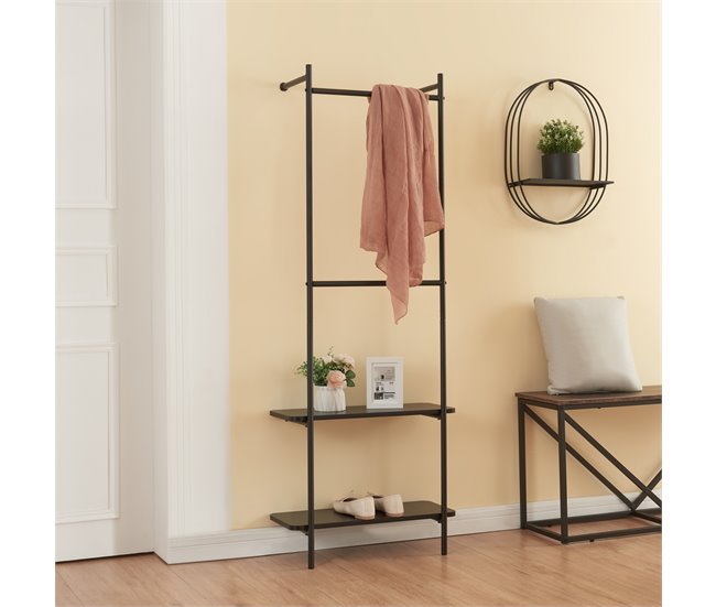 Conforama Perchero Burro De Pared Bremanger Con 2 Estantes 2 Barras Acero 162x60x26cm - Negro [en.casa]