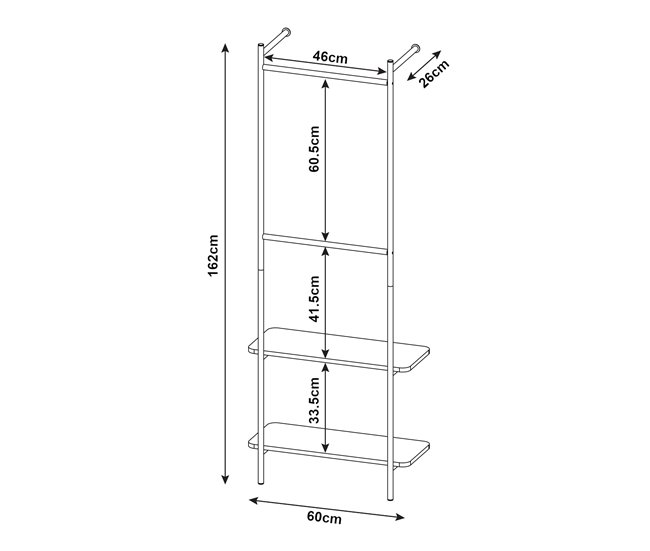 Conforama Perchero Burro De Pared Bremanger Con 2 Estantes 2 Barras Acero 162x60x26cm - Negro [en.casa]