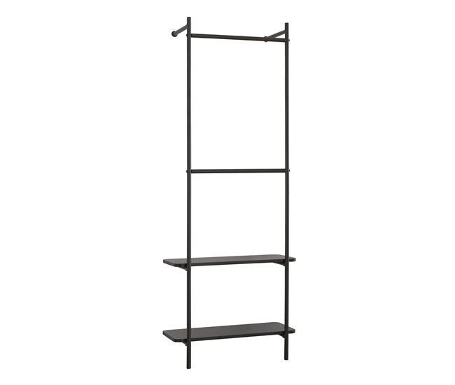 Conforama Perchero burro de pared Bremanger con 2 estantes 2 barras acero 162x60x26cm - Negro [en.casa]