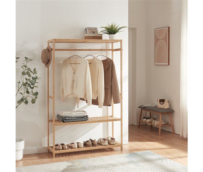Conforama Perchero Burro Herøy Con 3 Estantes Perchas Bambú 165x100x35cm - Natural [en.casa]