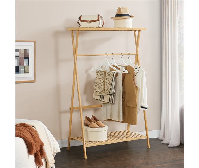 Conforama Perchero Burro Horten Con 1 Barra Y 2 Estantes Bambú 140 X 90 X 45 Cm - Color Natural [en.casa]