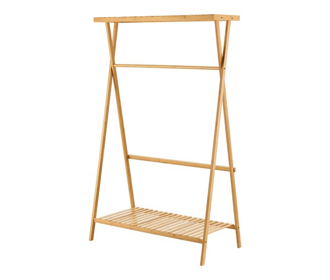 Conforama Perchero Burro Horten con 1 barra y 2 estantes bambú 140 x 90 x 45 cm - Color natural [en.casa]