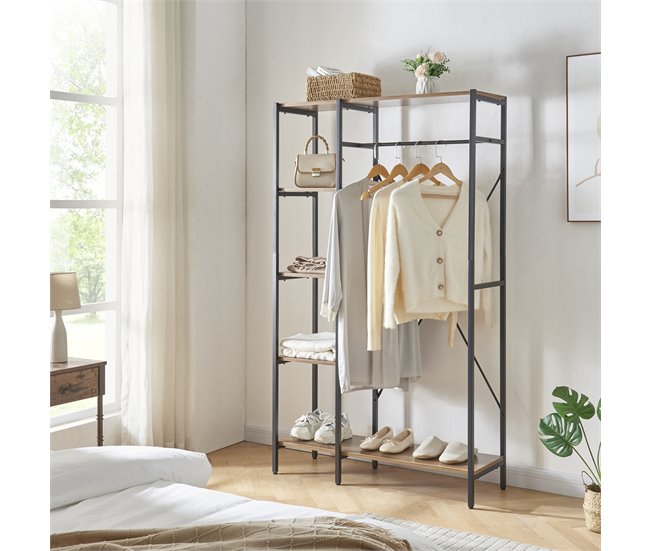 Conforama Perchero Burro Hvidovre Metal/aglomerado Con 5 Estantes 170 X 100 X 35 Cm - Negro / Efecto Madera [en.casa]