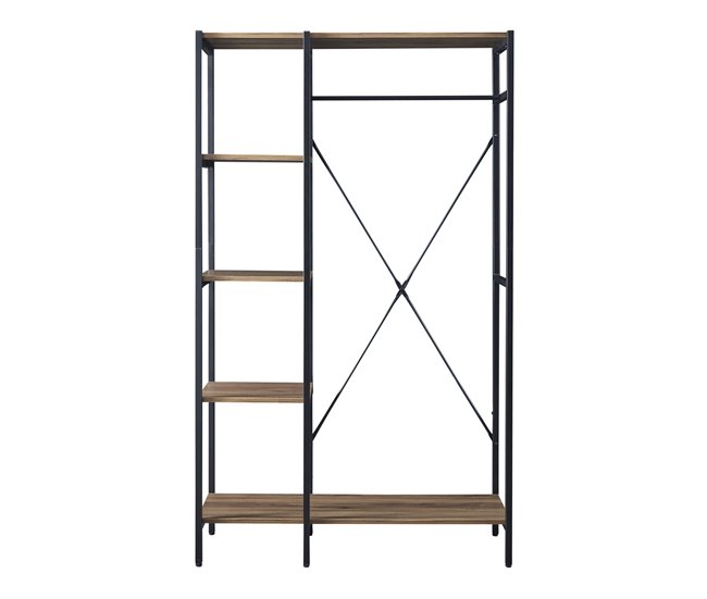 Conforama Perchero Burro Hvidovre Metal/aglomerado Con 5 Estantes 170 X 100 X 35 Cm - Negro / Efecto Madera [en.casa]