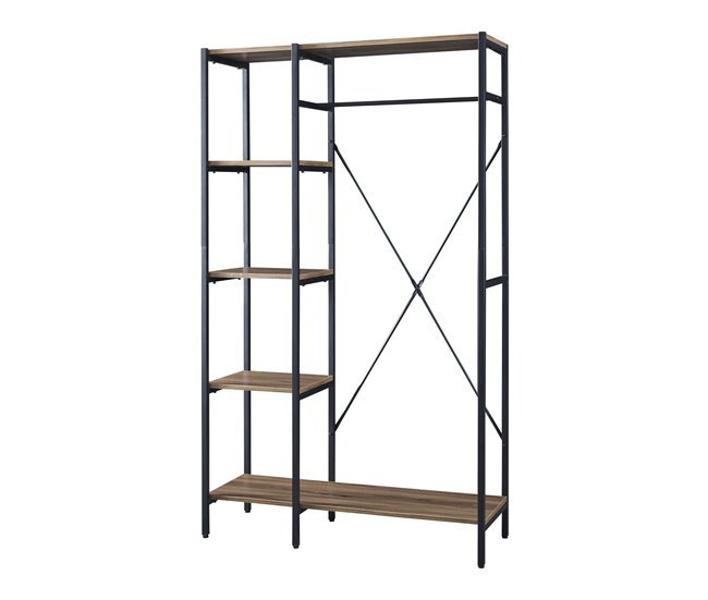Conforama Perchero burro Hvidovre metal/aglomerado con 5 estantes 170 x 100 x 35 cm - Negro / Efecto madera [en.casa]
