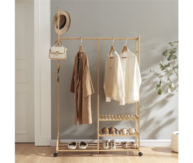 Conforama Perchero Burro Ikaalinen Con Estantes 6 Perchas Bambú 176x100x38 Cm - Natural [en.casa]
