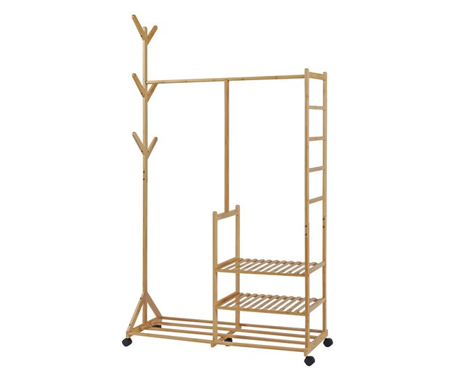 Conforama Perchero burro Ikaalinen con estantes 6 perchas bambú 176x100x38 cm - Natural [en.casa]