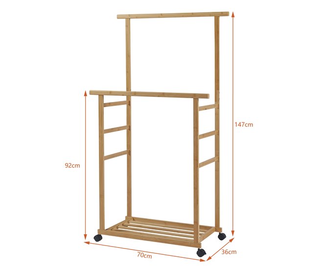 Conforama Perchero Burro Ilmajok Con Ruedas Zapatero Bambú 147x70x36 Cm - Natural [en.casa]