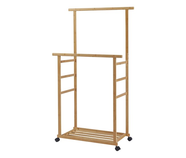Conforama Perchero burro Ilmajok con ruedas zapatero bambú 147x70x36 cm - Natural [en.casa]