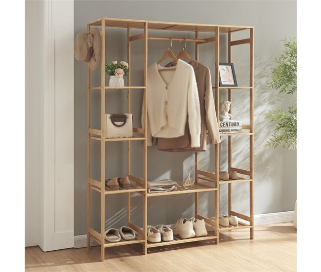 Conforama Perchero Burro Ilomantsi Con Estantes Perchas Bambú 165x122x35 Cm - Natural [en.casa]