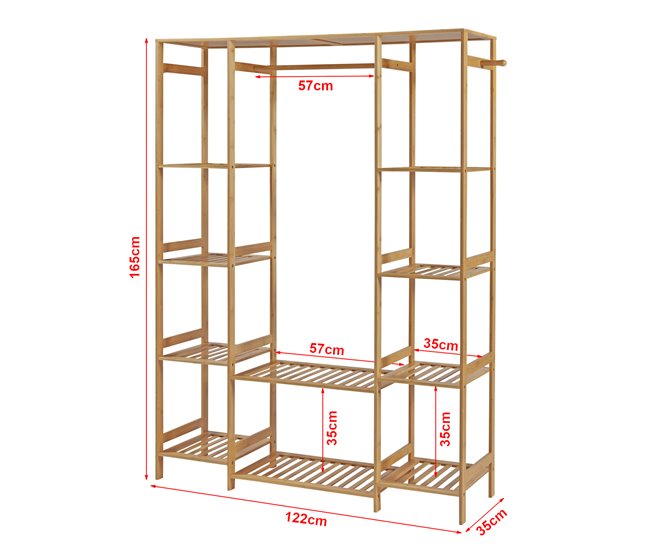 Conforama Perchero Burro Ilomantsi Con Estantes Perchas Bambú 165x122x35 Cm - Natural [en.casa]