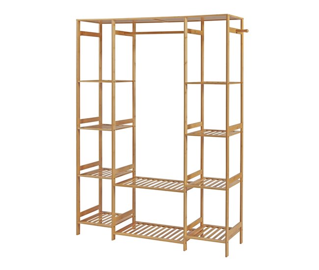 Conforama Perchero burro Ilomantsi con estantes perchas bambú 165x122x35 cm - Natural [en.casa]